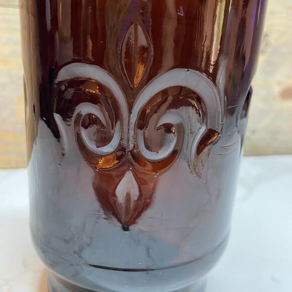 Dark Amber Glass with Lid Fleur-De-Lis Design Borden Apothecary Jar Cremora - Picture 5 of 7
